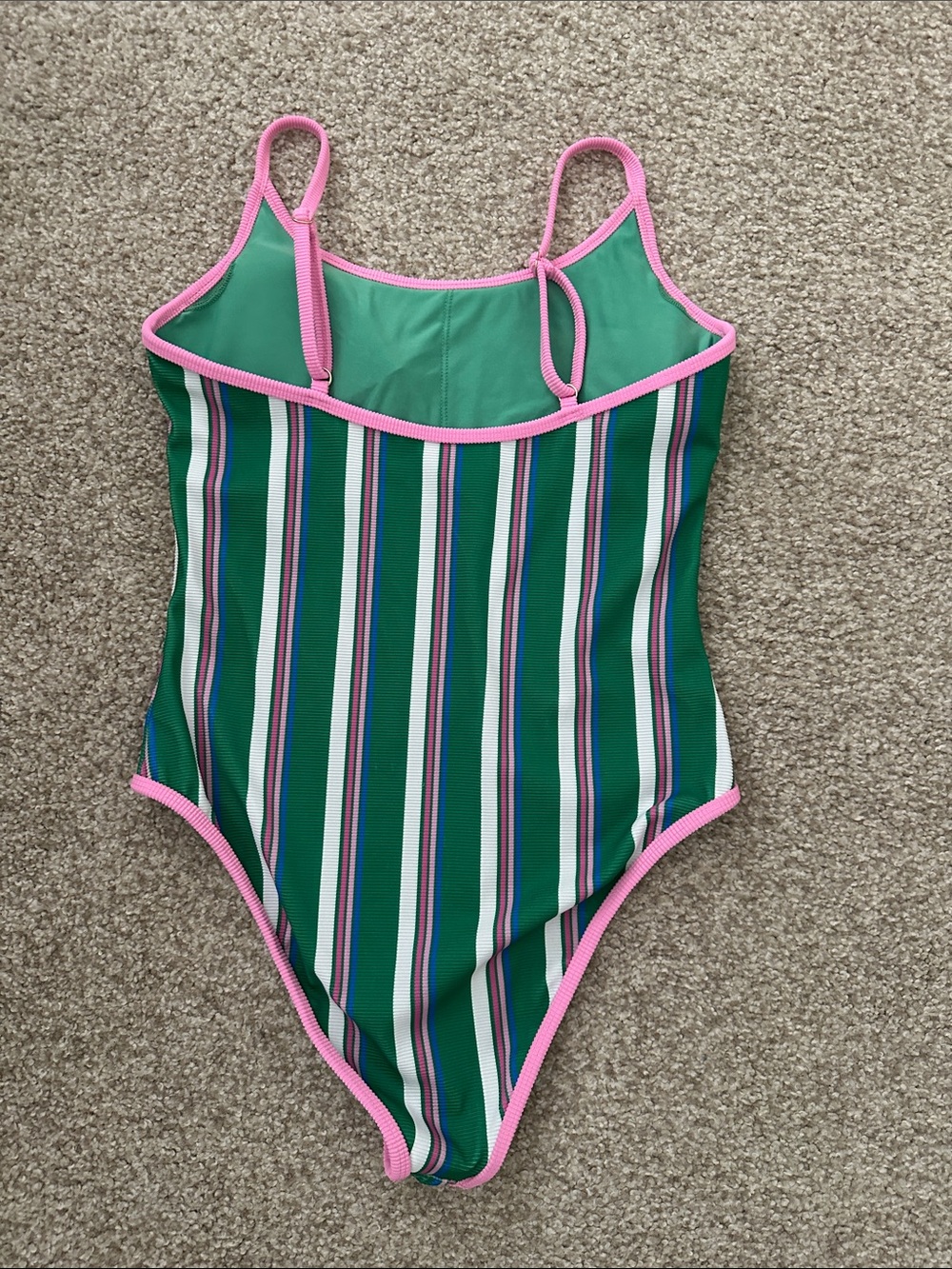 Beach Riot Striped Green One-Piece Swimsuit with Pink Trim - Picture 2 of 3